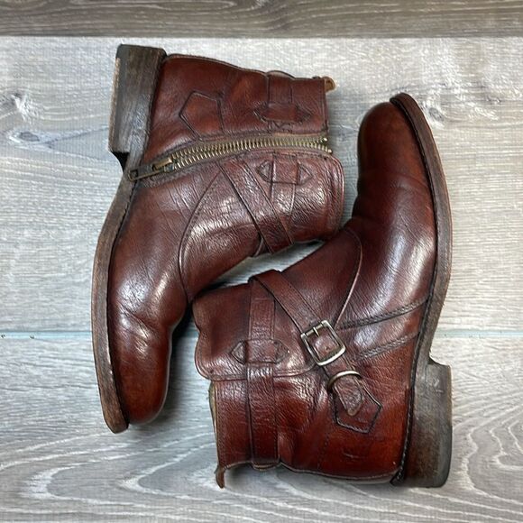 Frye Jayden Cross Strap Dark Brown Leather Women’s Sz 6B Side Zip Ankle Boots - Picture 10 of 14